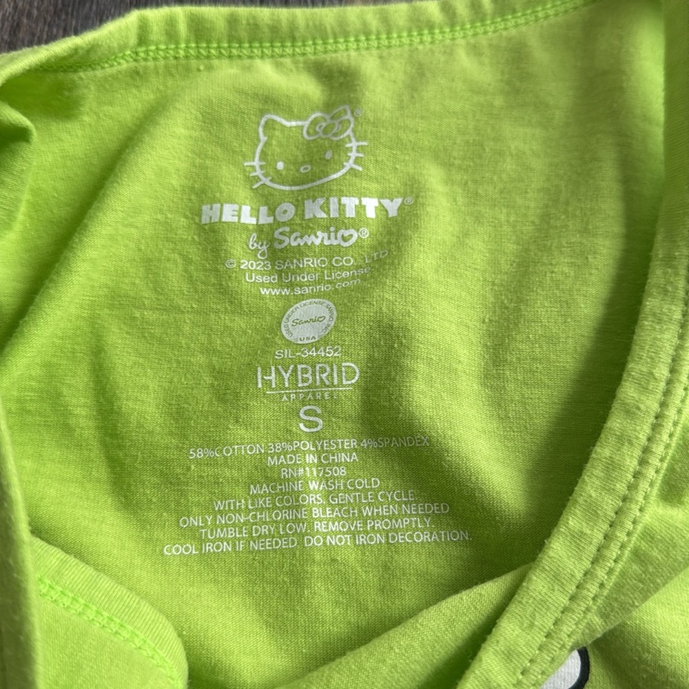 Hello Kitty Hybrid Always Be Kind Cropped Tank Top Neon Green Women’s Size Small - Picture 5 of 6